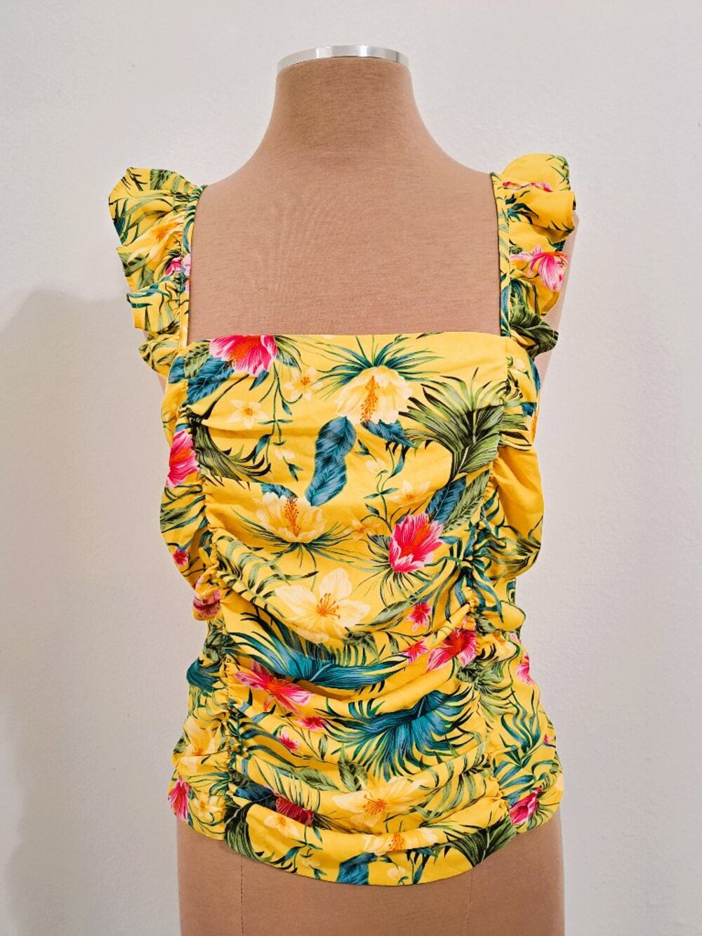 Rose & Olive Juniors Floral Tank Top Ruffle Straps Multicolor Size L